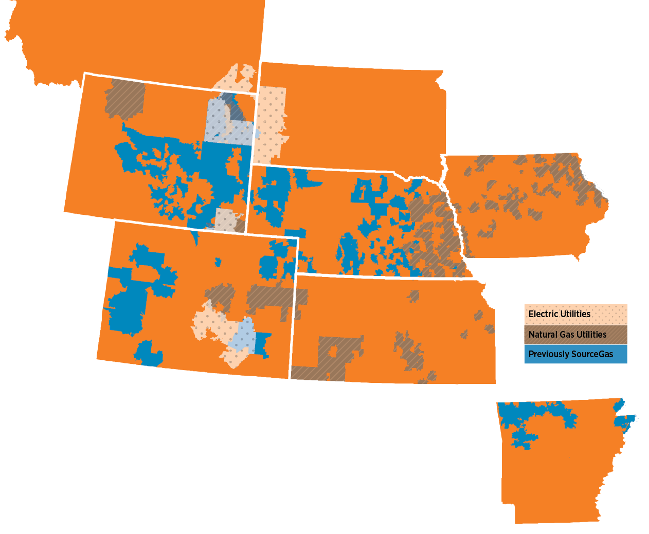 Energy distribution areas served by Black Hills Corporation